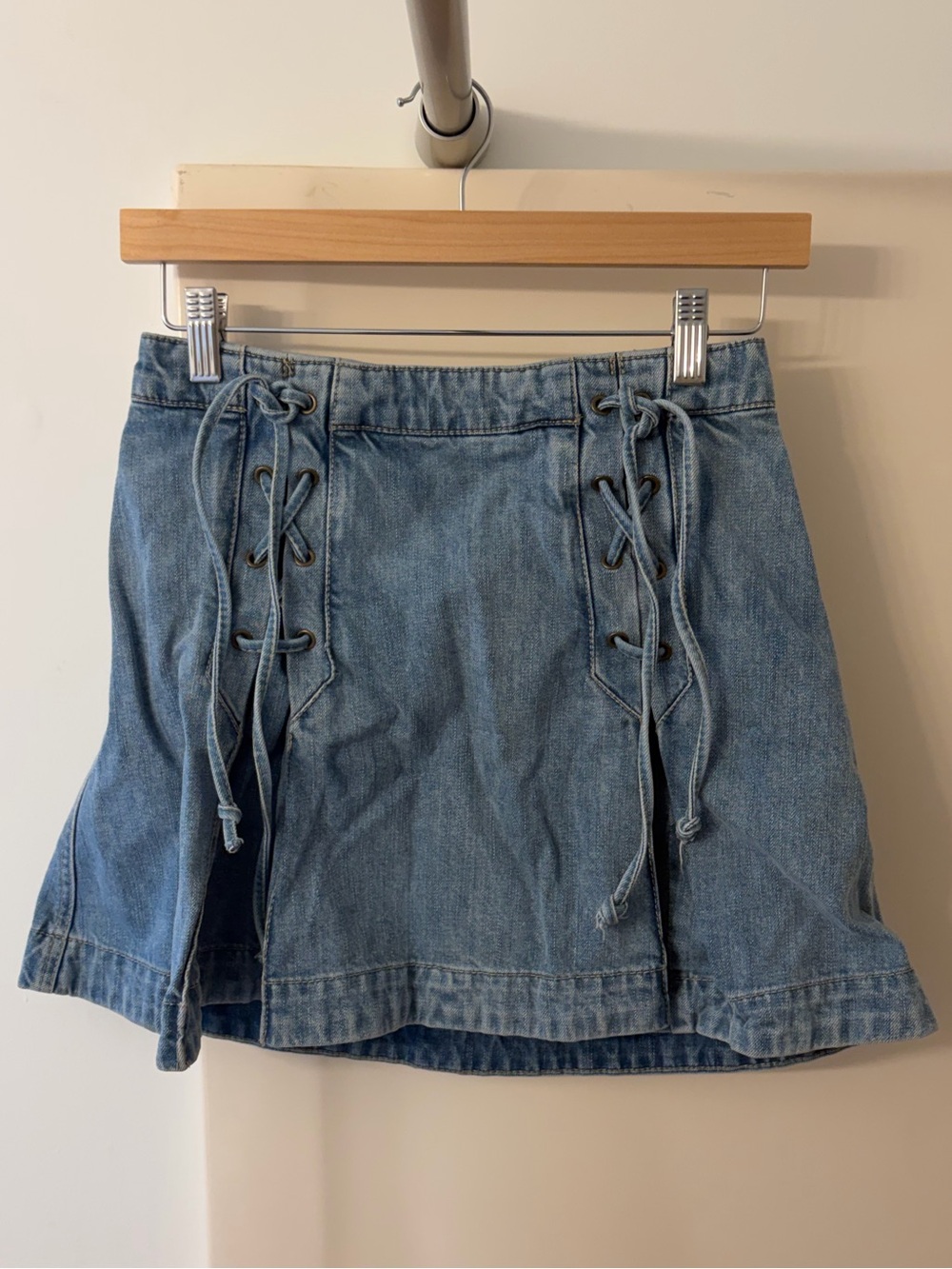 Free People Light Blue Denim Lace-Up Mini Skirt